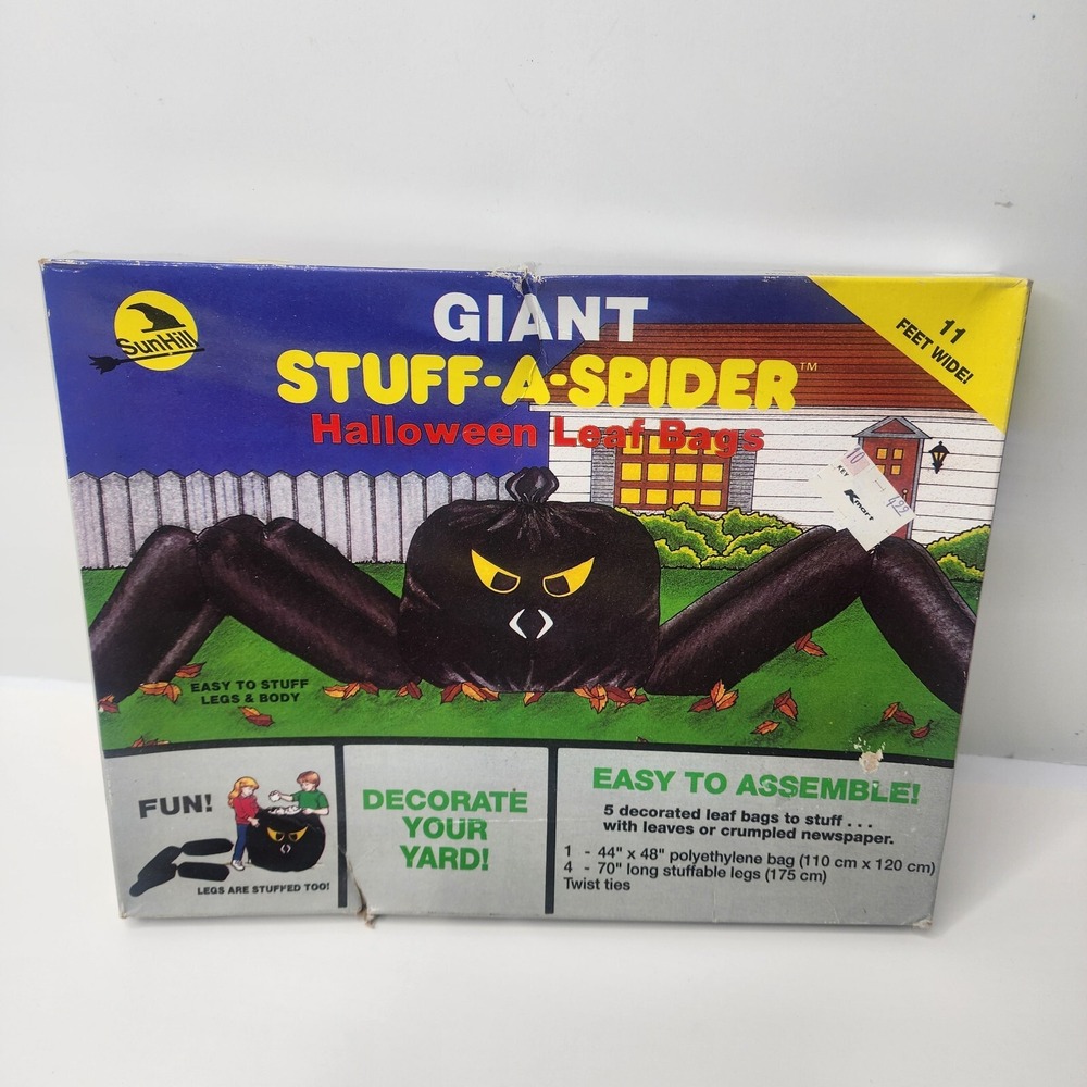 Sun Hill Giant Stuff A Spider Leaf Bag Yard Decor Halloween Vintage 1990 NOS